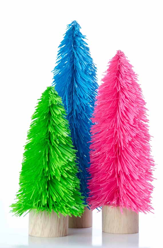 trio of christmas trees - blue, pink, green
