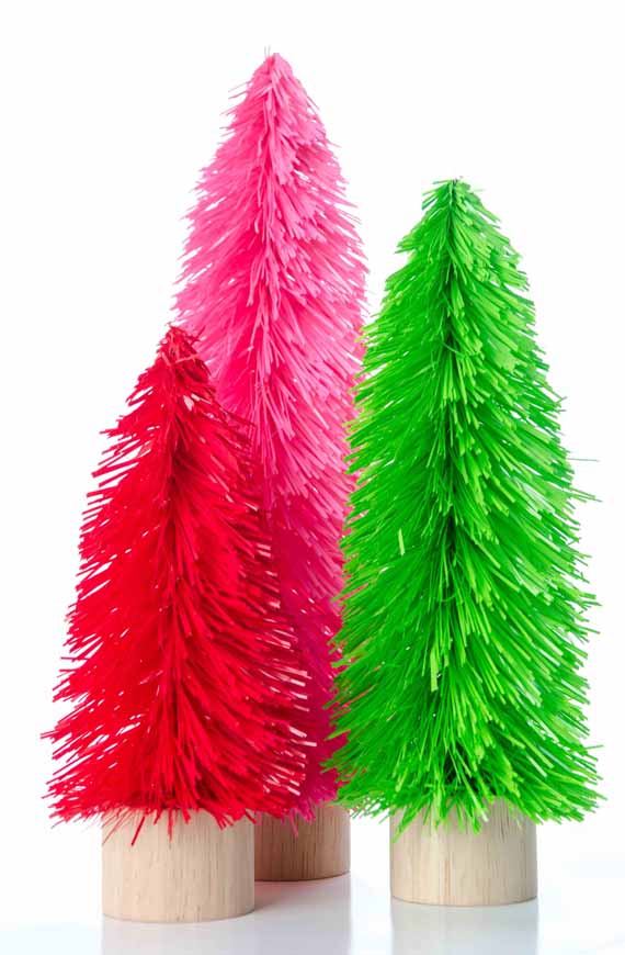 trio of christmas trees - pink, green,red