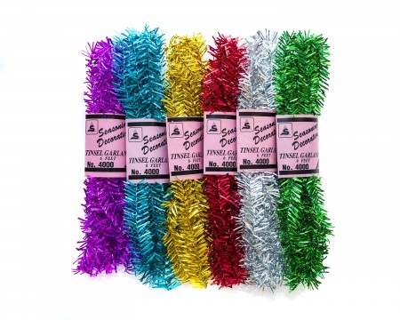 pack of 6 tinsel garlands - traditional