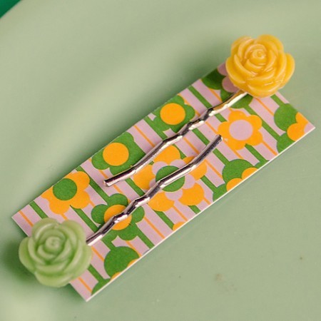 esme hair slides small - yellow and green