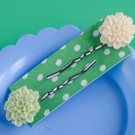 tolly hair slides - cream and jade