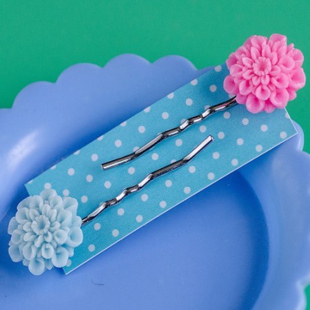tolly hair slides - pale blue and vivid pink