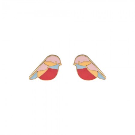 louis bird earrings - red and pink