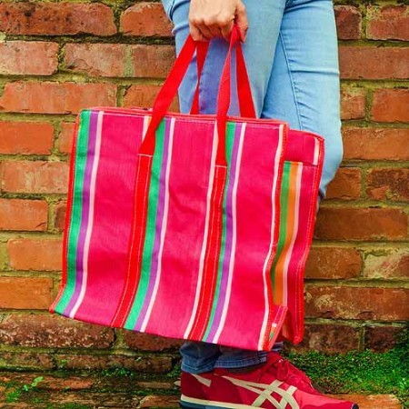 stripe shopper bag - red