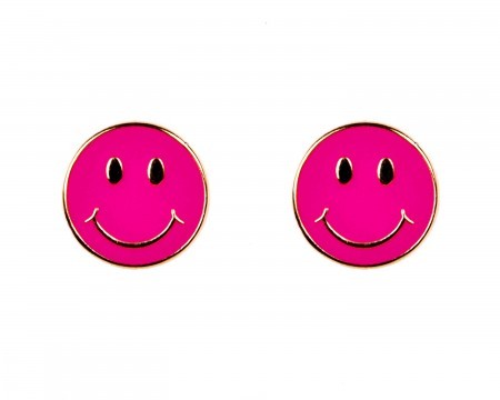 smiley face earrings - pink