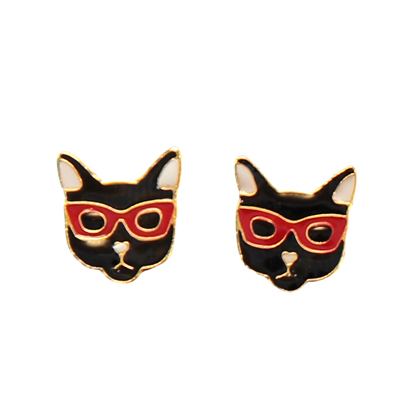 pepper cat with glasses earrings - black