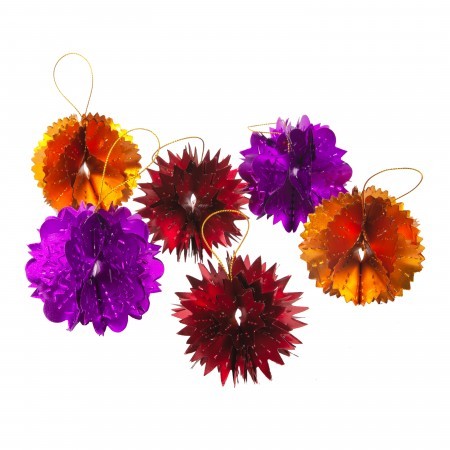 box of 6 hanging decorations - red/magenta/copper