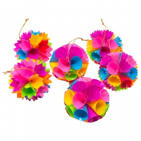 box of 6 hanging decorations - neon multi colour