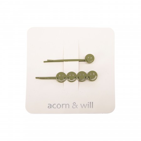 'smiley face' bobby pins- olive