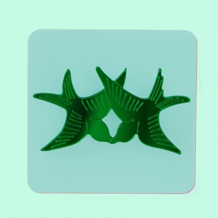 twiggy bird brooch - mirror green