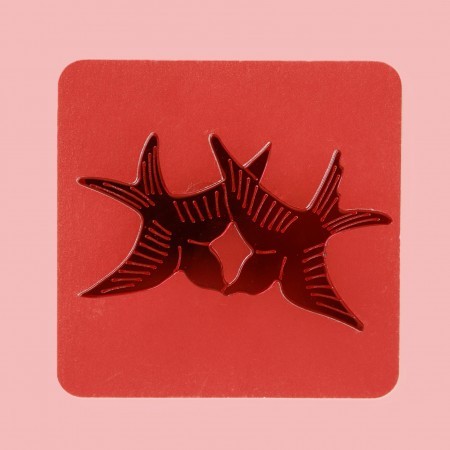 twiggy bird brooch - burgundy red mirror