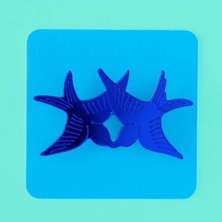 twiggy bird brooch - ink blue mirror