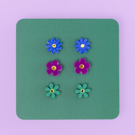 trio of jean flower earrings