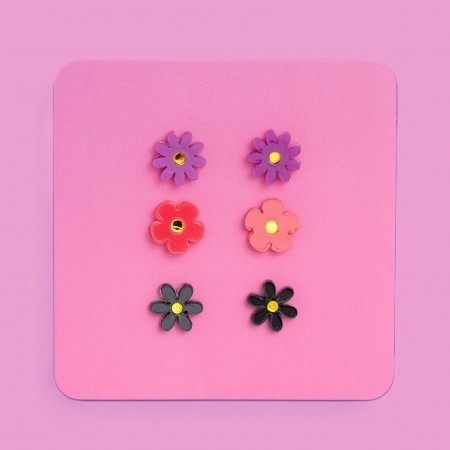 trio of jean flower earrings