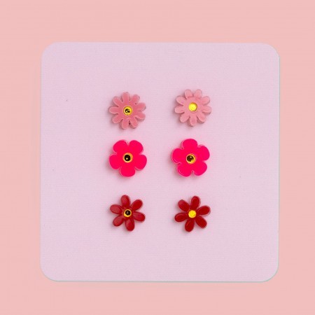 trio of jean flower earrings