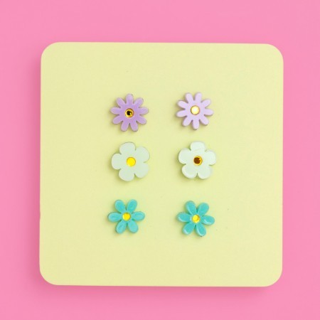 trio of jean flower earrings