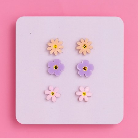 trio of jean flower earrings