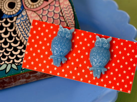 gladys owl earrings - blue