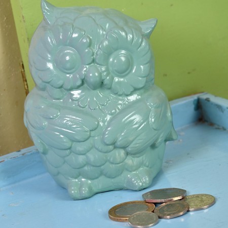owl money box - vintage green