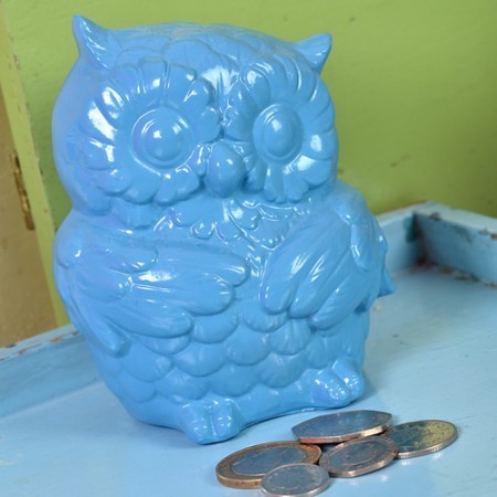 owl money box - peacock blue