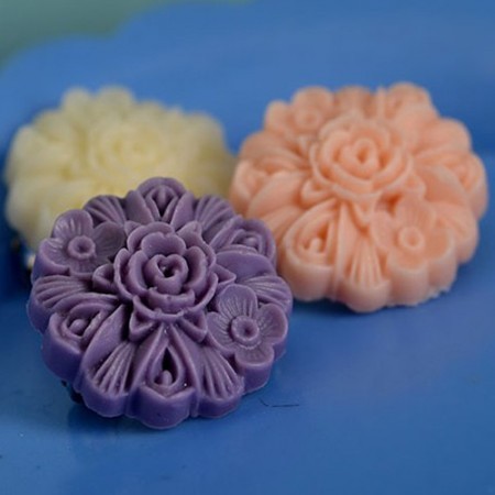 jane flower brooch trio - purple, chalky white and nude