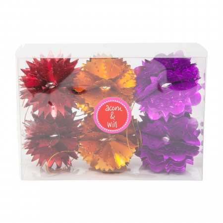 box of 6 hanging decorations - red/magenta/copper