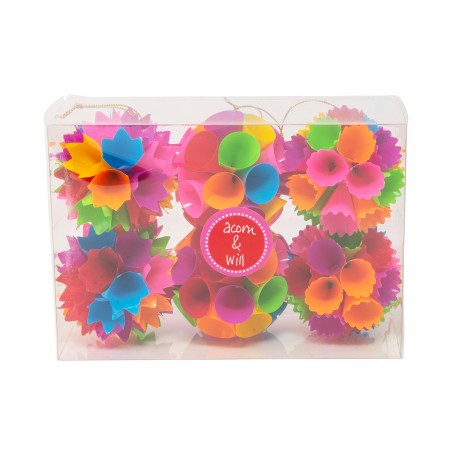 box of 6 hanging decorations - neon multi colour