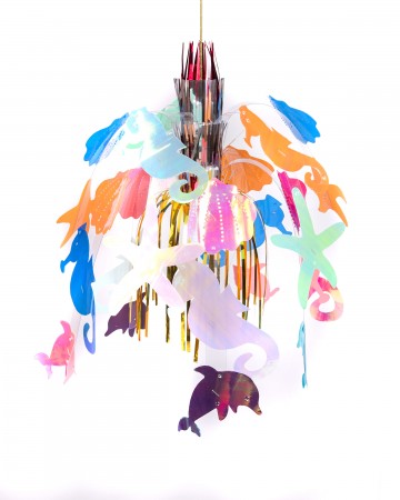 box of 6 hanging decorations - neon multi colour