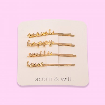 set of 4 words hair slides