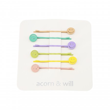set of 6 smiley face bobby pins